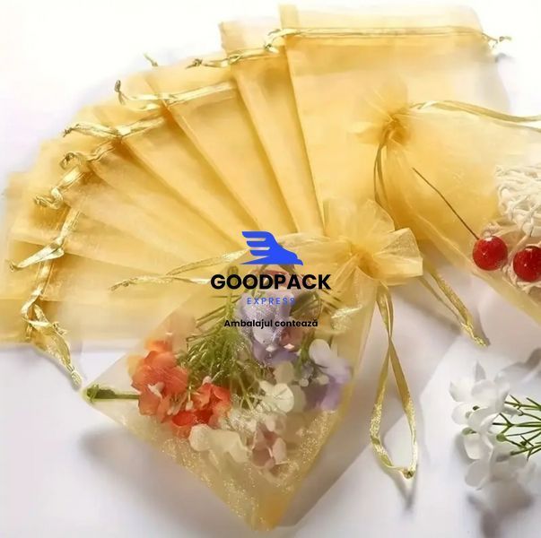 Pungă cadou din organza aurie 150x200 mm, 1 buc. 579 foto Pungă cadou din organza aurie 150x200 mm, 1 buc. 579 foto