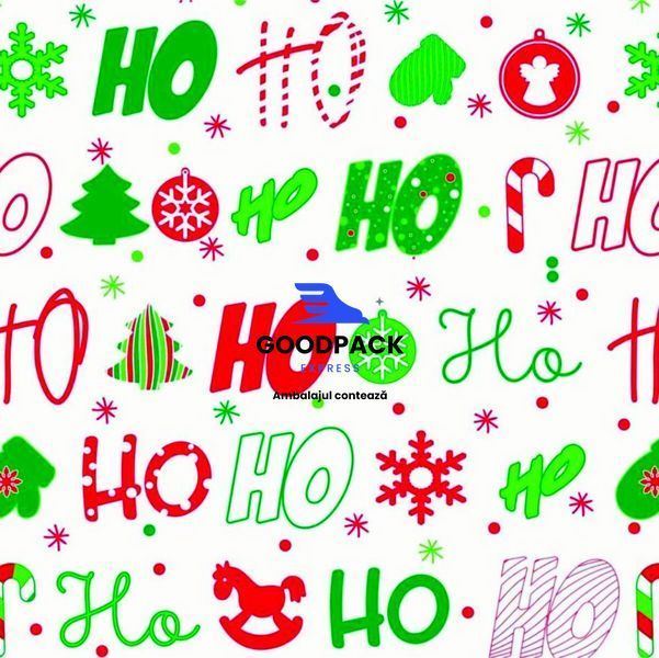 Бумага для упаковки подарков &laquo;HO HO HO&raquo; &ndash; белый крафт 70 г/м&sup2;, 690&times;2000 мм, 1 рулон 59850 фото