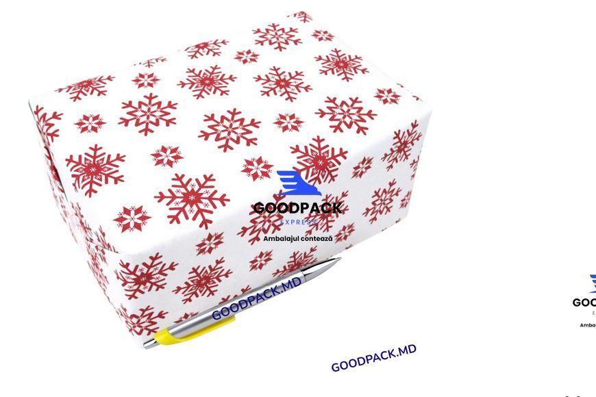H&acirc;rtie de ambalat cadouri Crăciun &bdquo;Fulg de Nea Roșu&rdquo; &ndash; kraft alb 70 g/m&sup2;, 690&times;2000 mm, 1 rolă 59870 foto