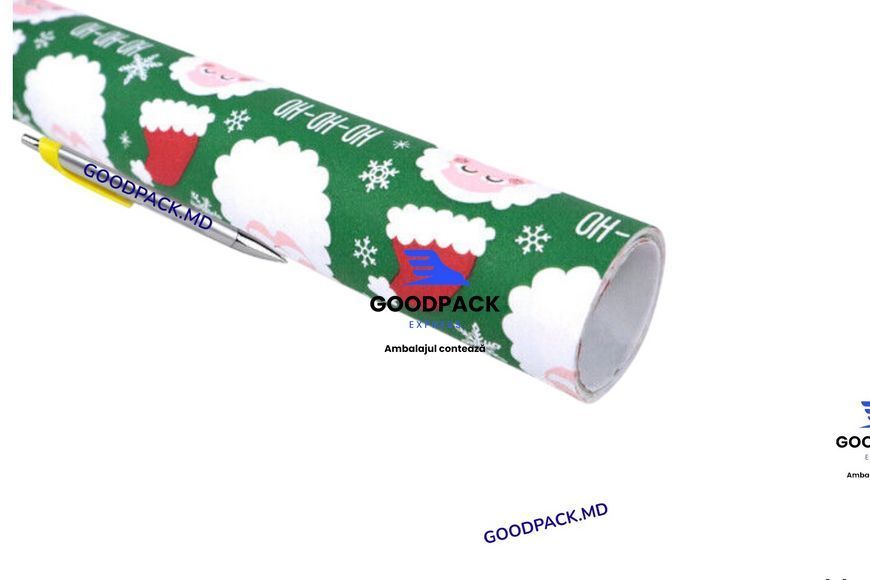 H&acirc;rtie de ambalat cadouri Crăciun &bdquo;Moș Crăciun Verde&rdquo; &ndash; kraft alb 70 g/m&sup2;, 690&times;2000 mm, 1 rolă 59880 foto