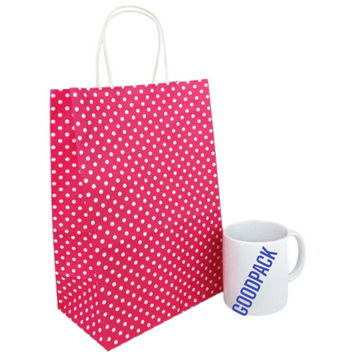Pungă din h&acirc;rtie cu m&acirc;nere 260х150х350 mm kraft  zmeuriu cu buline, set de 25 buc. 12513 foto